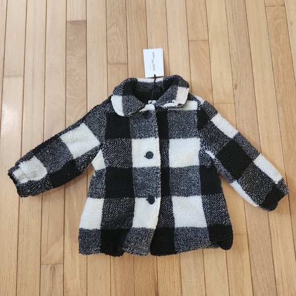 BNWT Miles The Label Fleece Sherpa Plaid Jacket  Black and White Sz 2 Kid Girl - Picture 2 of 7